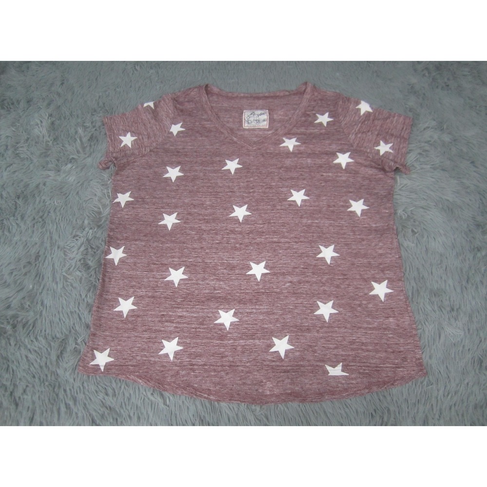 Reflex Shirt Womens 2XL Plus Purple Star Print V Neck Short Sleeve Tee Top